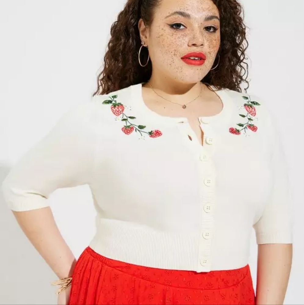 BNWT Torrid Retro Cropped Cardigan Embroidered Sweater